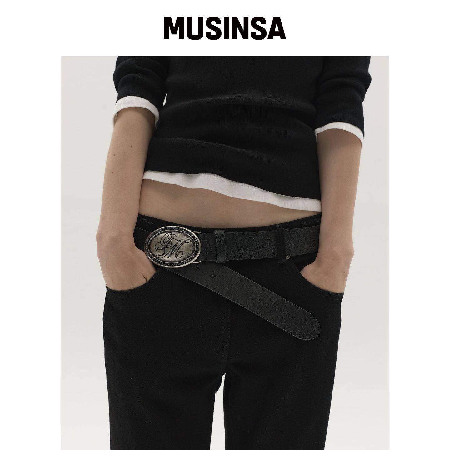 LCDC™ 椭圆LOGO搭扣真皮腰带(黑色) MUSINSA韩国官网直邮进口