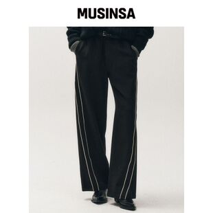 NOIRER piping curved track pants (黑色)韩国官网直邮进口