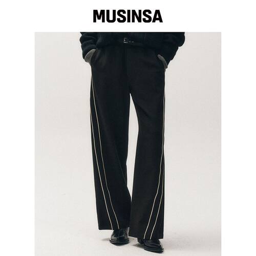NOIRER piping curved track pants (黑色)韩国官网直邮进口