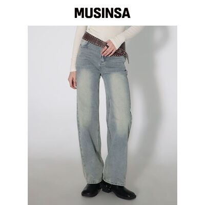 CHICKS 复古水洗宽松牛仔裤 深蓝色 MUSINSA韩国直邮官方正品
