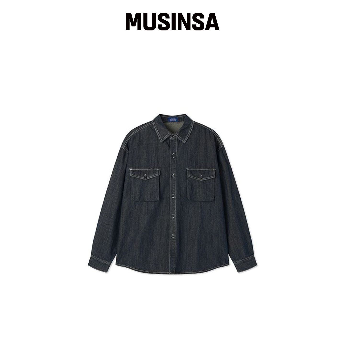 BLACKBROWN 双口袋牛仔工作衬衫 [蓝色] MUSINSA韩国官网直邮进口