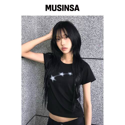 CHICKS 迷你星光修身短袖T恤 黑色 MUSINSA韩国直邮官方正品