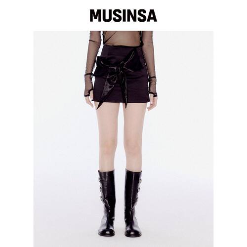 YOUHEE TRIMMING RIBBON MINI SKIRT 黑色 MUSIN韩国官网直邮进口