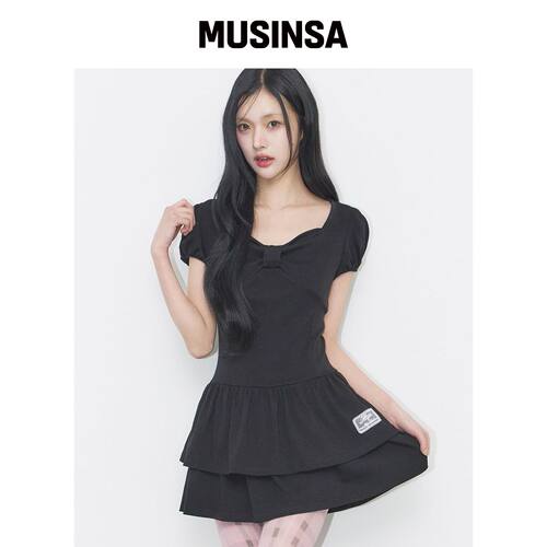 ILLIGO 波纹喇叭迷你连衣裙黑色显瘦短裙MUSINSA韩国直邮官方正品