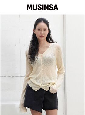 MORVE13 GRACE 修身针织开衫（奶油黄色）韩国官网直邮进口