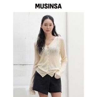 MORVE13 GRACE 修身针织开衫(奶油黄色) MUSIN韩国官网直邮进口