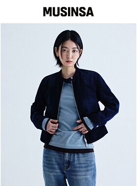 KIIMUIR (女款) 粗呢骑行夹克_海军蓝韩国官网直邮进口MUSINSA