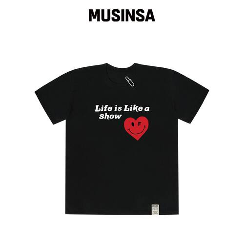 GRAVER [UNISEX]微笑心形logo短袖T恤_黑色 MUSI韩国官网直邮进口