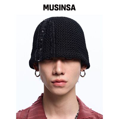 RSSC 牛仔布拼接铆钉针织帽 - 黑色 MUSINSA韩国直邮官方正品