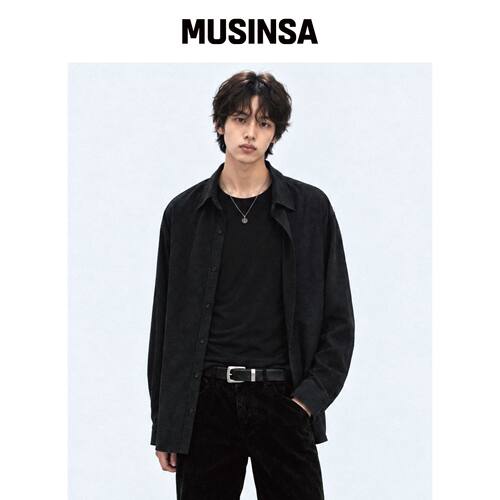 ROWDY 宽松垂坠感衬衫_午夜黑 MUSINSA韩国官网直邮进口