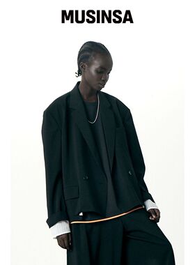 HAUS072C DOUBLE BOTTOM CROP JACKET 黑色韩国官网直邮进口