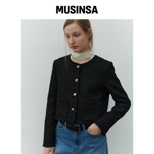 SO IR TWEED CROP JACKET - 黑色韩国官网直邮进口MUSINSA