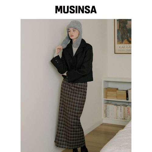 REORG EOT SOFT CHECK MAXI SKIRT GREEN CHOCO韩国官网直邮进口