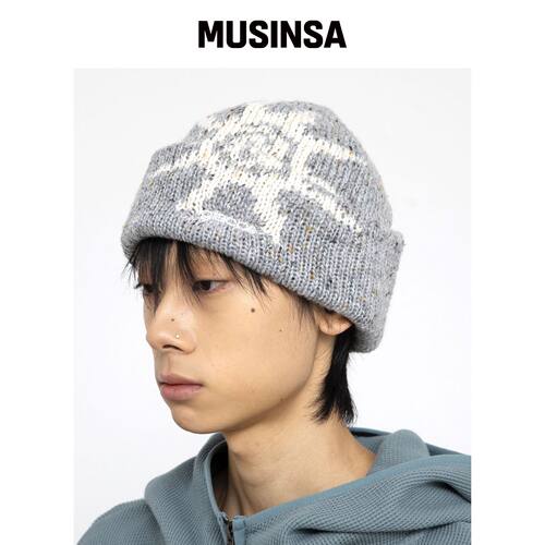 GLACK GC070 太阳喇叭花纹针织帽 (灰色) MUSINS韩国官网直邮进口