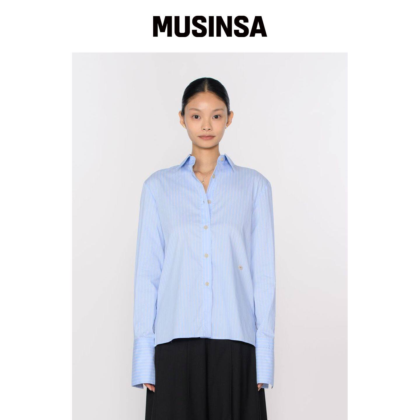 TOSE 条纹浅口高跟鞋点缀衬衫蓝色 MUSINSA韩国官网直邮进口