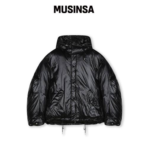 BESLOW 宽松版M65连帽短款羽绒服光泽黑色 MUSIN韩国官网直邮进口