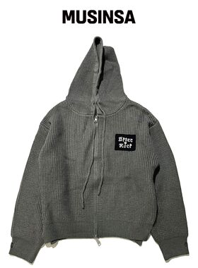 SK8ER ROCK 拼接重磅针织连帽拉链外套（灰色）韩国官网直邮进口