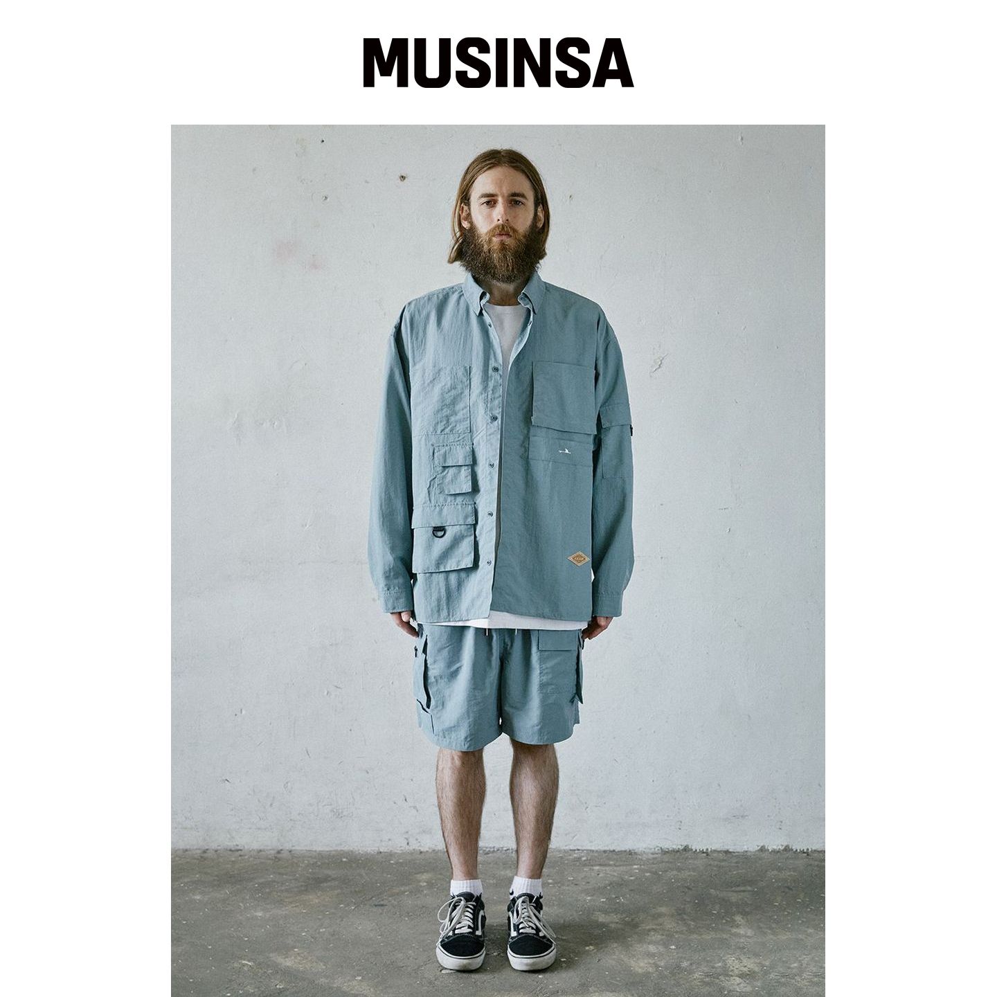 AKAW 宽松版型工装口袋衬衫（灰蓝色） MUSINSA韩国直邮官方正品