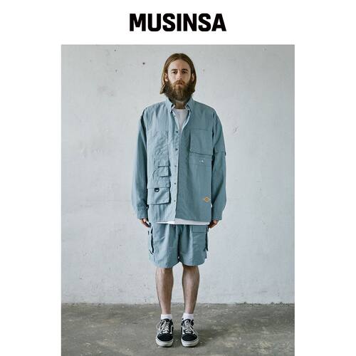 AKAW 宽松版型工装口袋衬衫（灰蓝色） MUSINSA韩国直邮官方正品