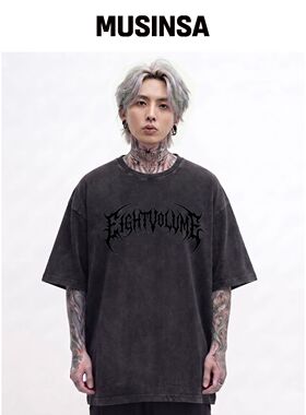 EIGHTVOLUME EV金属标志2 PIGMENT短袖T恤 (黑色韩国官网直邮进口