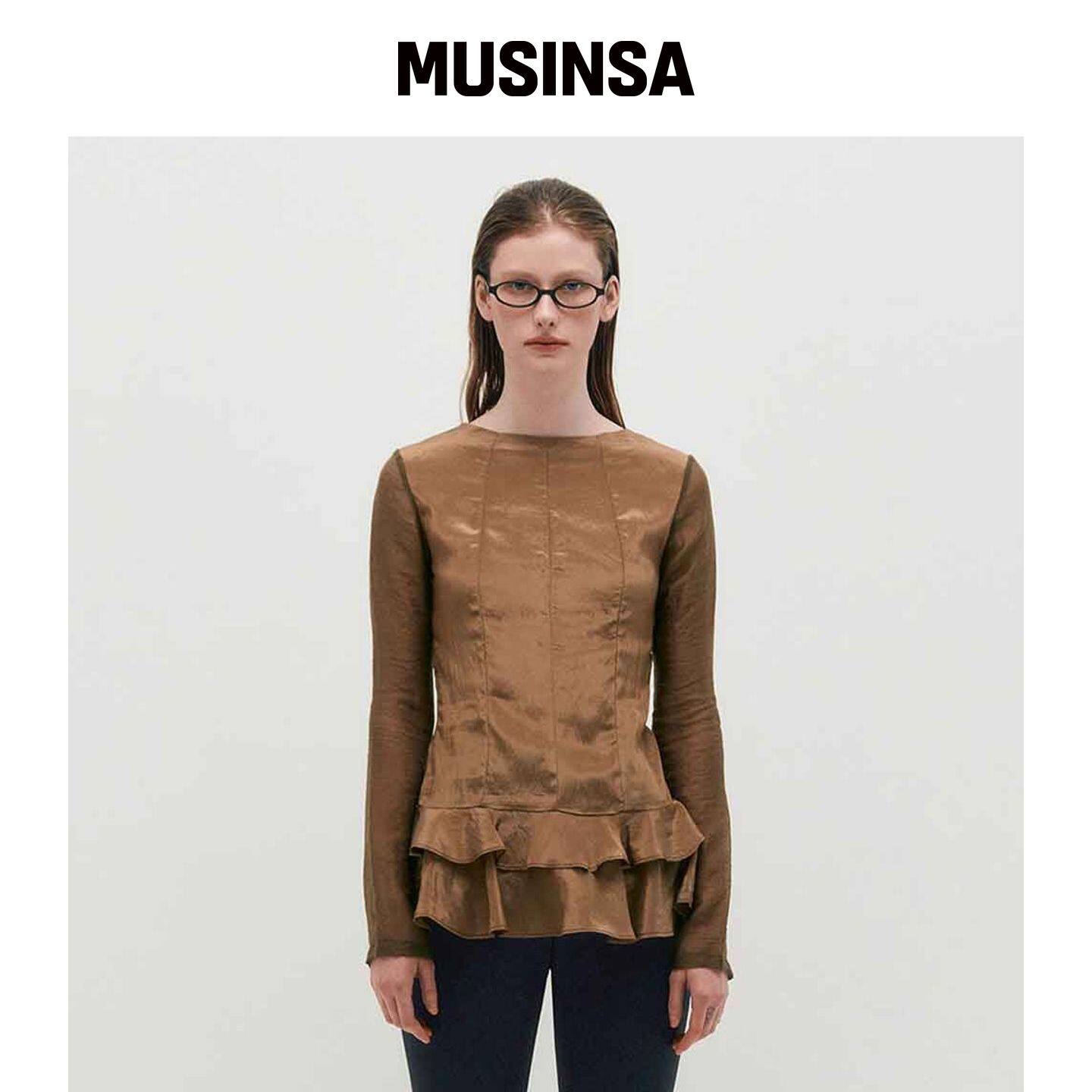 KIMZISU 光泽荷叶边上衣 _ 棕色 MUSINSA韩国官网直邮进口
