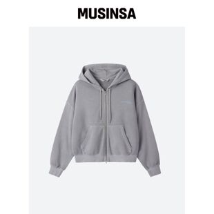 MOONSUN M.C UNISEX Logo染色连帽拉链外套 / 灰韩国官网直邮进口