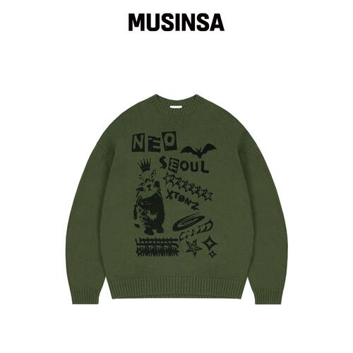 XTONZ XF002 猫世界针织套头衫 (卡其色) MUSINS韩国官网直邮进口