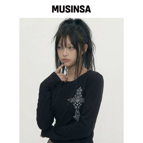 GRAVER [UNISEX]NEW CROSS U领长袖衫_2色 MUSIN韩国官网直邮进口
