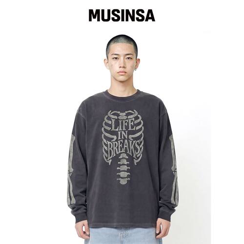 QT8 GARMENTS LB Life Bones 水洗长袖衫（炭灰 韩国官网直邮进口