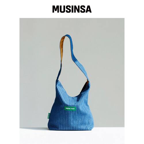 GREEN STUFF 深蓝色毛绒购物袋 62 牛仔布 MUSIN韩国官网直邮进口