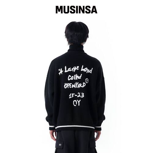 OY POLA 拉链涂鸦针织卫衣-黑色 MUSINSA韩国直邮官官网直邮进口
