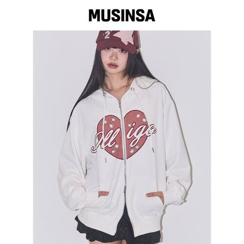 ILLIGO 格纹心形ISLE连帽拉链衫 WHITE MUSINSA韩国官网直邮进口