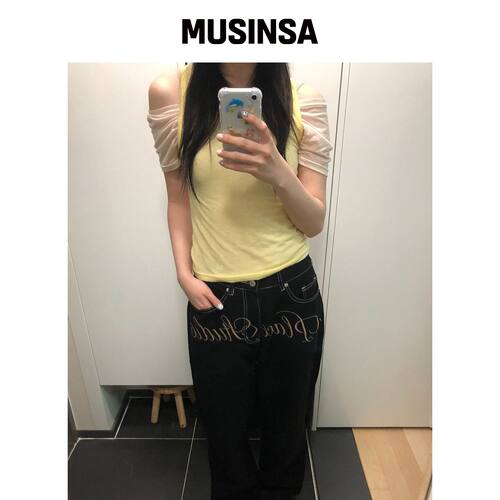 PLACE STUDIO 露肩透视短袖设计感T恤MUSINSA韩国直邮官方正品