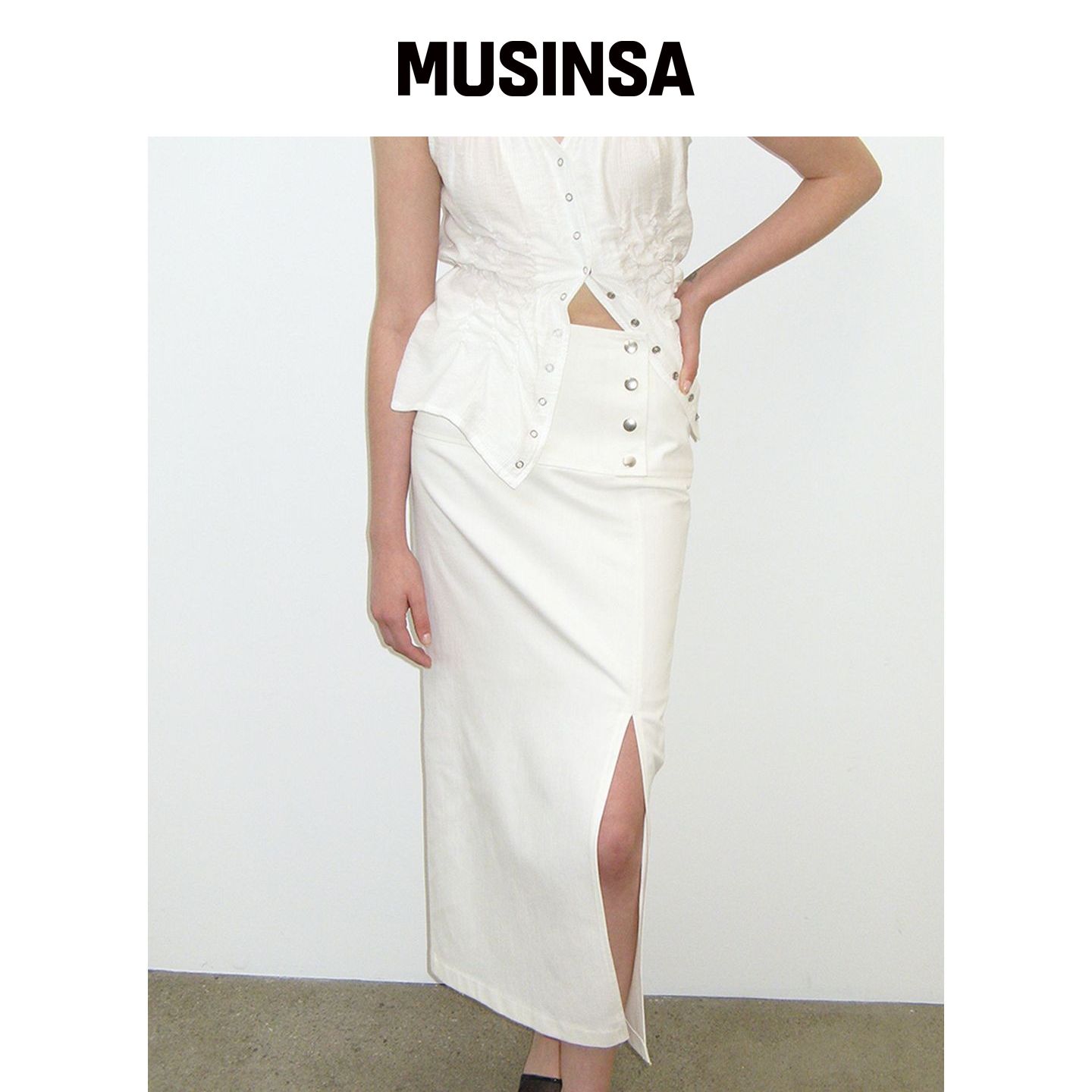 CACELE BELTED LONG SKIRT, WHITE MUSINSA韩国官网直邮进口图片