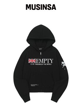 ODDSTUDIO EMPTY 图案刺绣短款连帽外套 - 黑色韩国官网直邮进口