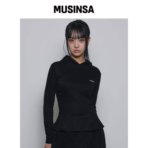 SLEEKGLOW 黑色喇叭褶连帽针织T恤 MUSINSA韩国官网直邮进口