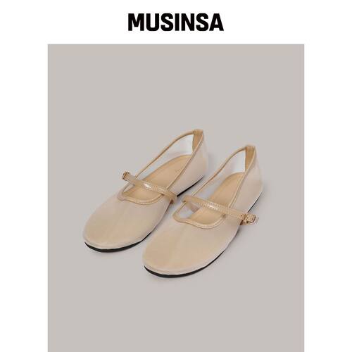 LAMINEZ 圆形网眼玛丽珍鞋 - 米色 MUSINSA韩国直邮官方正品