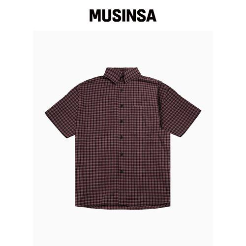SAINTPAIN SP 卷边格纹短袖衬衫 粉色韩国官网直邮进口MUSINSA