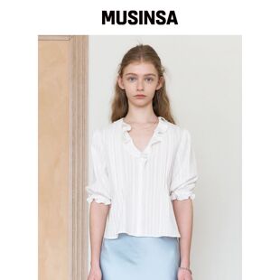 TTUDEMENT 棉质荷叶边衬衫_Off White MUSINSA韩国官网直邮进口