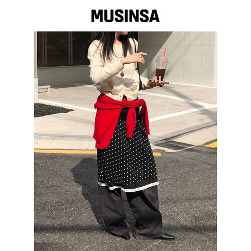SSEMI CHIFFON DOT MIDI SKIRT(BK)韩国官网直邮进口