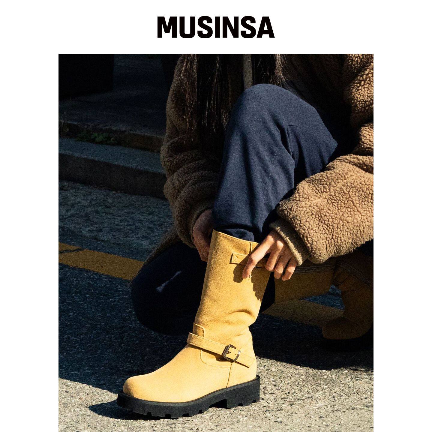 CESTI 搭扣细节机车风半靴子(驼色) MUSINSA韩国官网直邮进口
