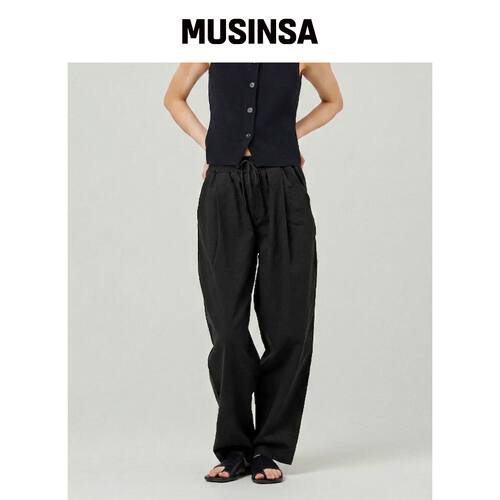EASE 亚麻背带裤 [黑色]_男女通用 MUSINSA韩国官网直邮进口