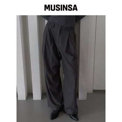 320SHOWROOM 羊毛混纺侧钮扣褶皱弹力裤炭灰色 M韩国官网直邮进口