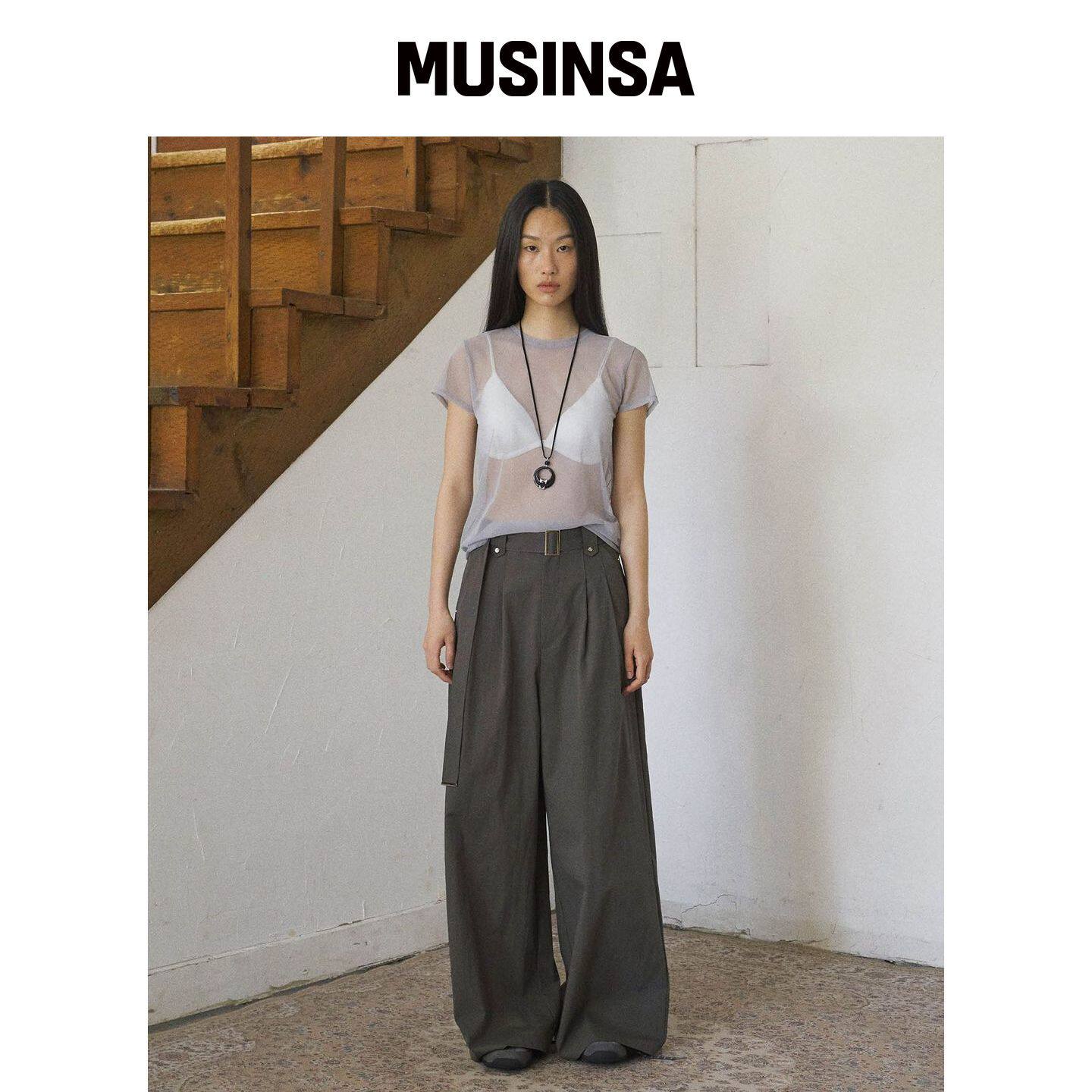 FROMWHERE 腰带细节阔腿裤炭灰色 MUSINSA韩国官网直邮进口
