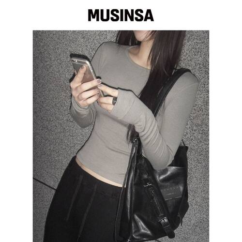 CHICKS 软圆领长袖T恤 卡其色 MUSINSA韩国直邮官方正品
