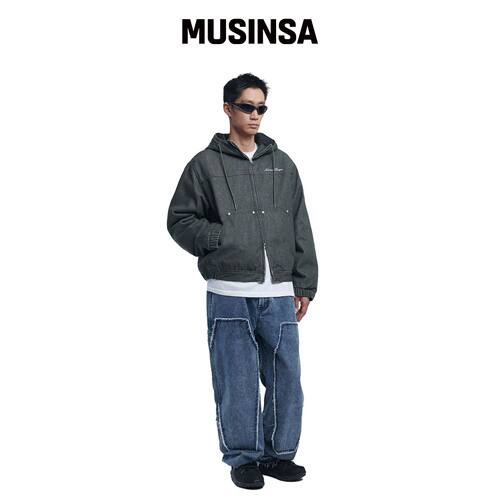 NOMANUAL 生边双膝裤 - 水洗蓝 MUSINSA韩国官网直邮进口