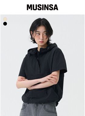 GROOVE RHYME 女性短款尼龙氨纶连帽短袖外套 (2韩国官网直邮进口