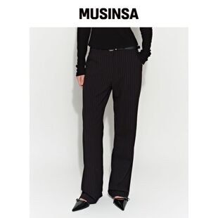 BRIGHTEN 条纹半宽松西装裤 黑色 MUSINSA韩国官网直邮进口