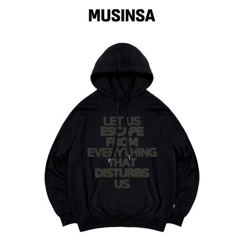 ESCAPEFROM ABOUT US 印花连帽卫衣 黑色 MUSINS韩国官网直邮进口