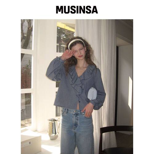 APPAREL ARCHIVE 波浪荷叶边衬衫 - 格纹韩国官网直邮进口MUSINSA